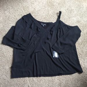 INC Deep Black Ruffled Black Top Size 4x